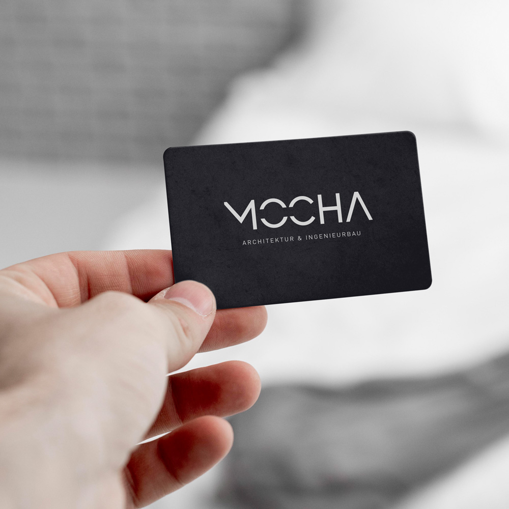 Mocha Architektur- & Ingenieurebüro – Stationary Visitenkarte schwarz mit weißem Logo